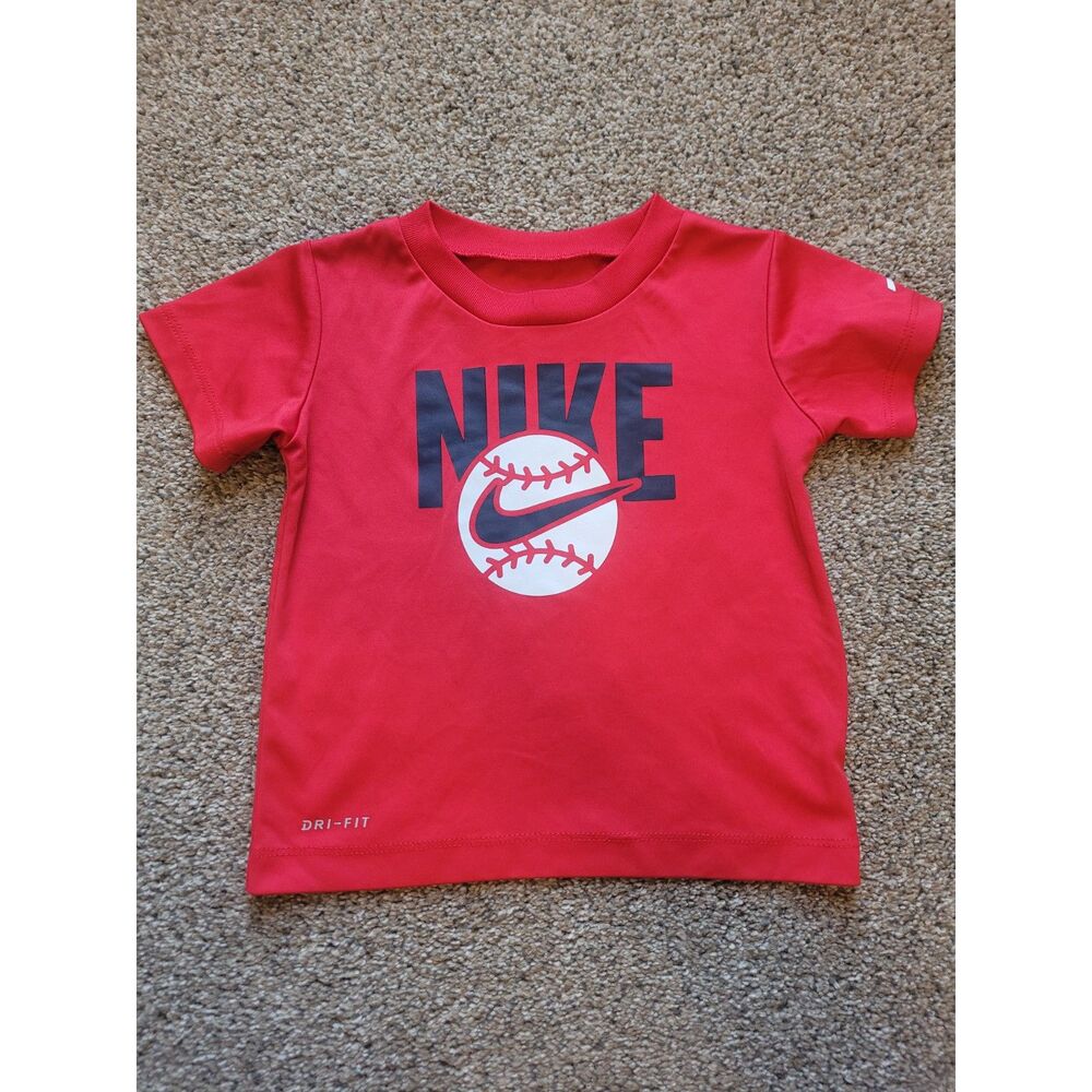 Nike Dri-Fit Toddler Boys Baseball T-Shirt Red Navy 24M Short Sleeve Graphic